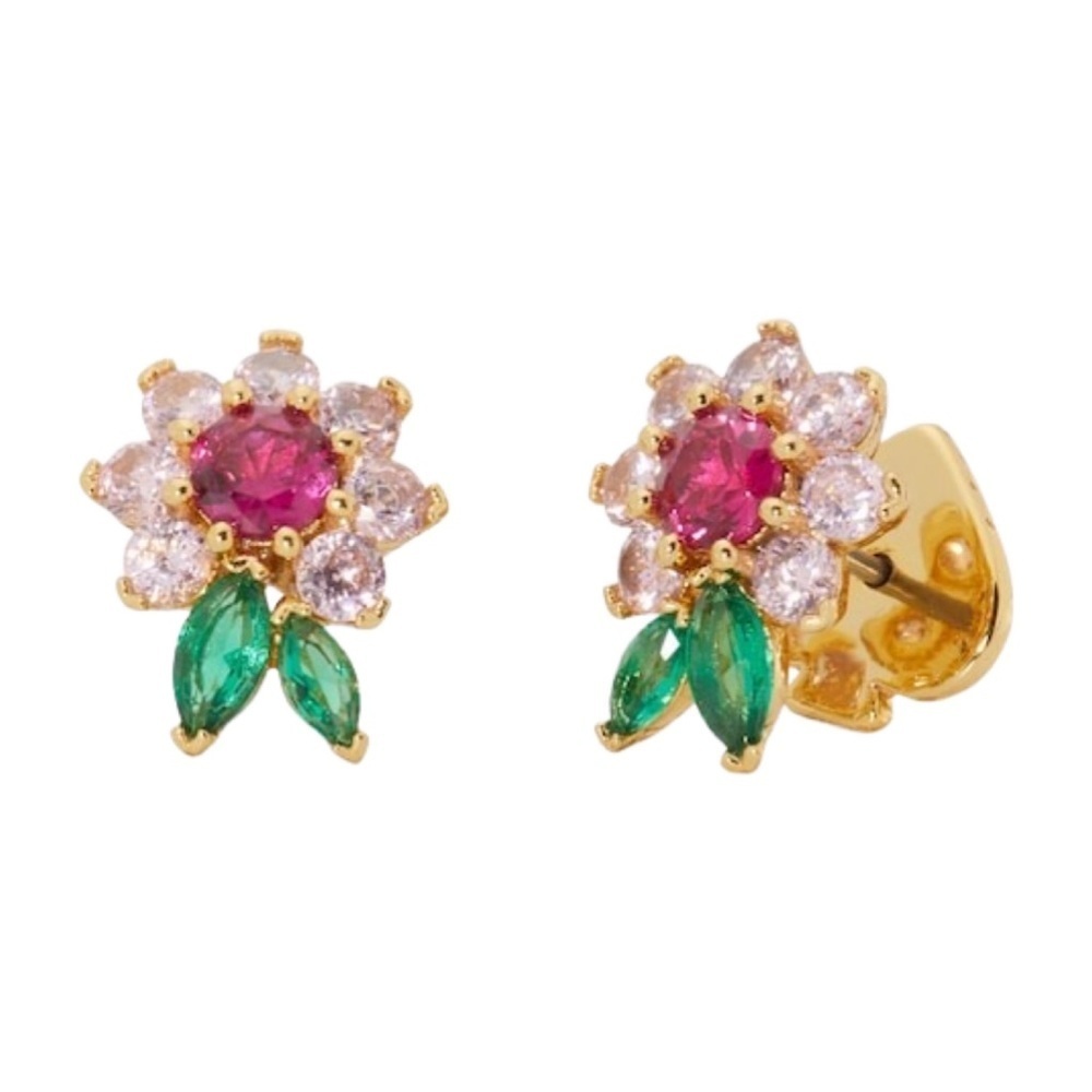 KATE SPADE • Gold New Bloom Crystal Flower Earrings